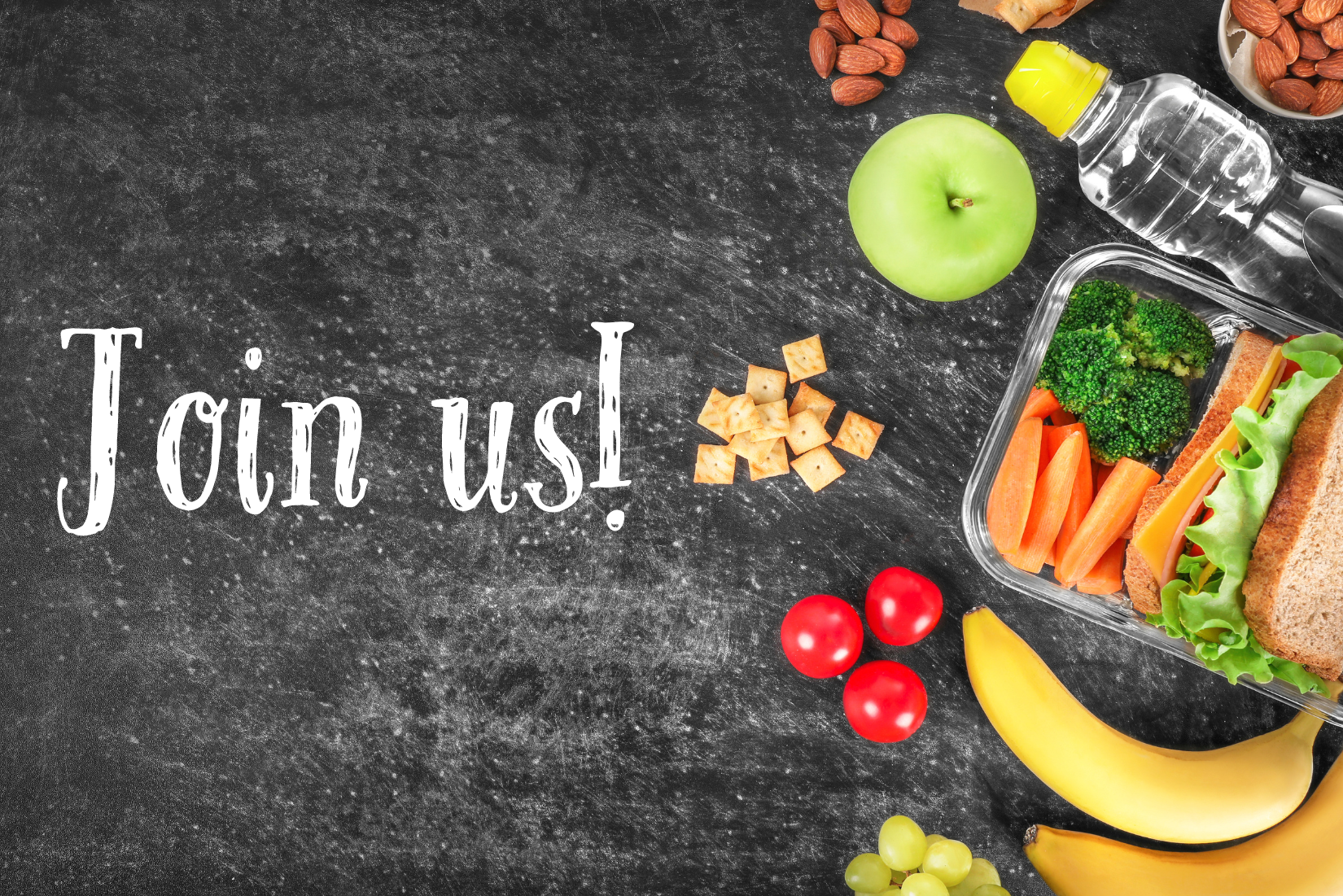 Lunch stock photo with 'Join us!' written on it