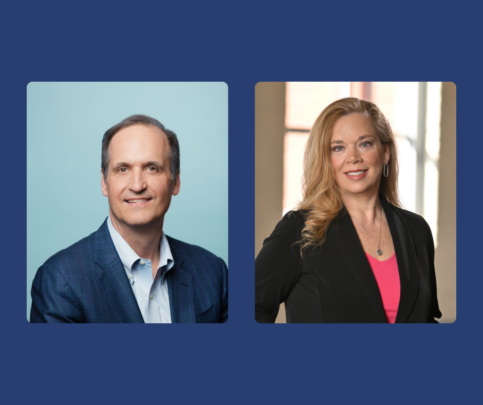 Images of Chris Chandor and Danielle Stanton on a navy blue background