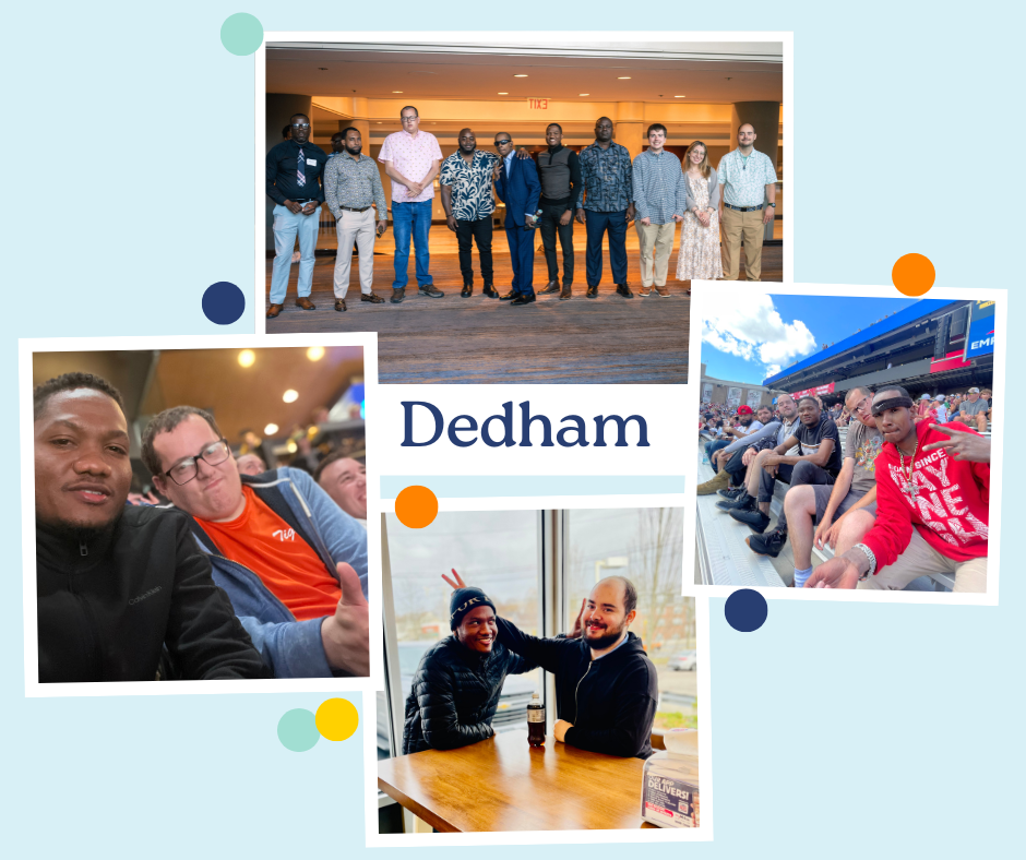 A collage of Dedham direct support staff and residents
