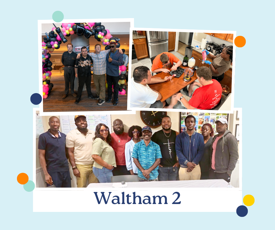 A collage of Waltham 2 direct support staff and residents
