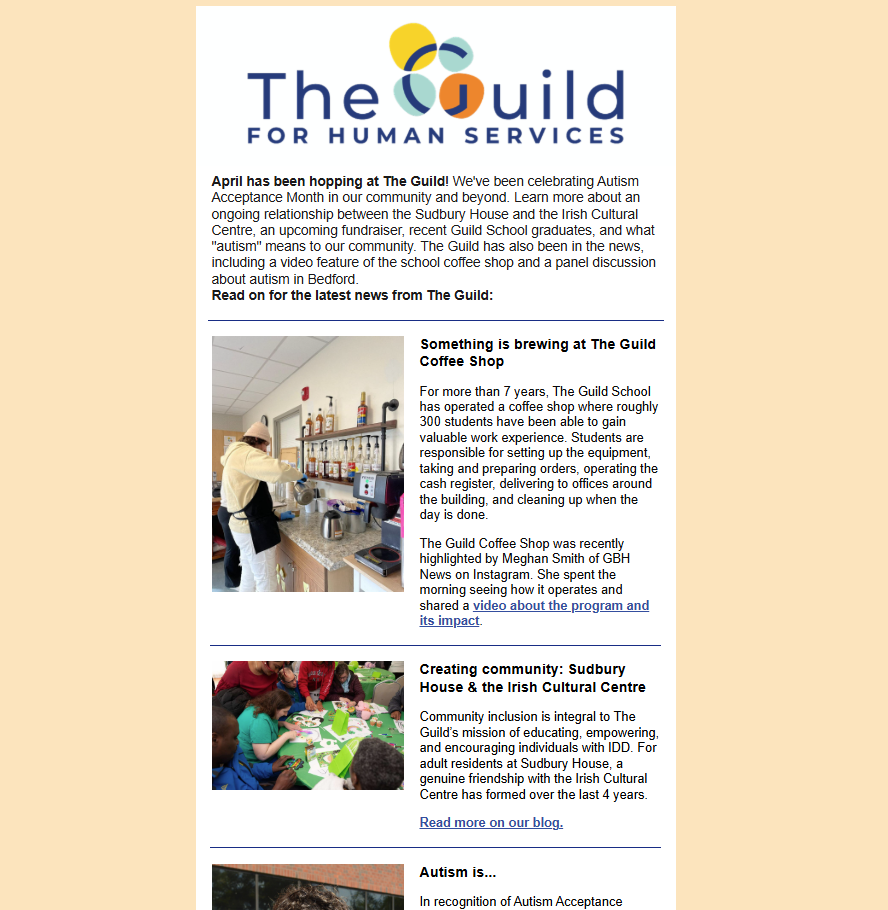 Screenshot of April 2025 newsletter at a glance