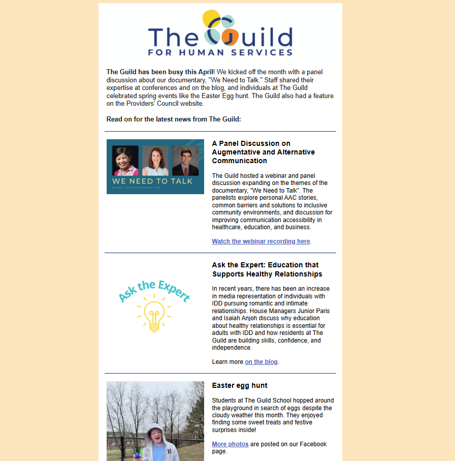 Screenshot of April 2026 newsletter at a glance