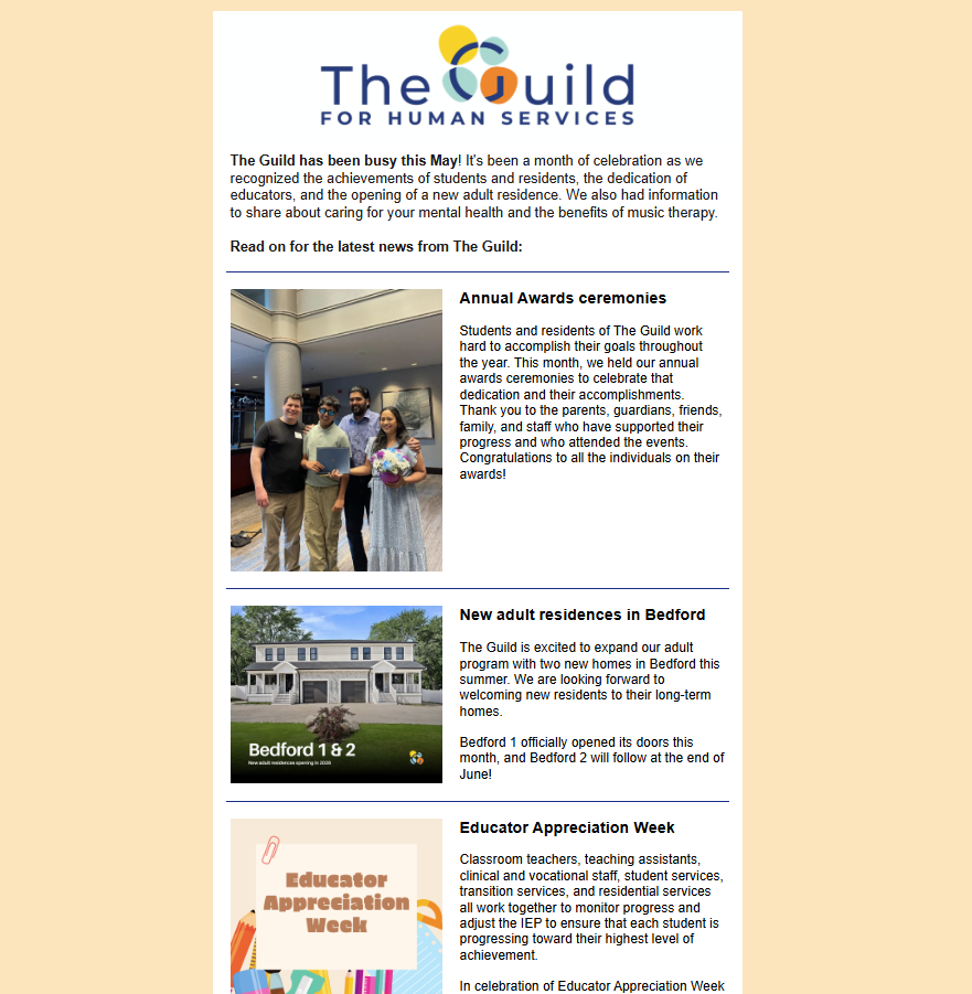 Screenshot of May 2026 newsletter at a glance