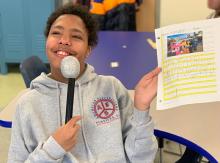 Student shares his material in the First Author chair.